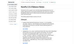 NumPy GitHub Releases 页面展示 2.5.3 补丁发布说明和 StringDType 修复