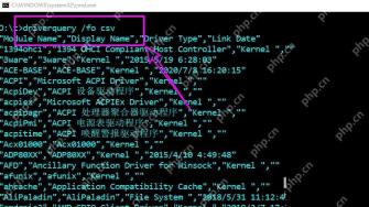 Windows 命令提示符运行driverquery fo csv导出结构化驱动列表