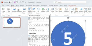 PowerPoint 里插入圆形数字 5 作为倒计时起始对象