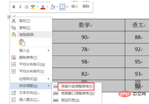 How to adjust the table according to the window in word