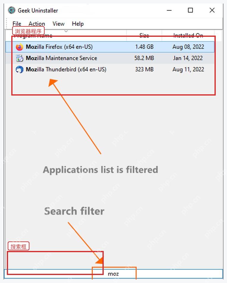 Geek Uninstaller 搜索框中筛选浏览器相关程序