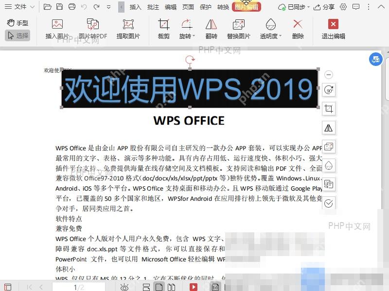 WPS PDF中选中图片对象