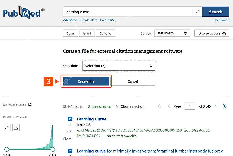 PubMed Citation manager 页面点击 Create file 下载引用文件