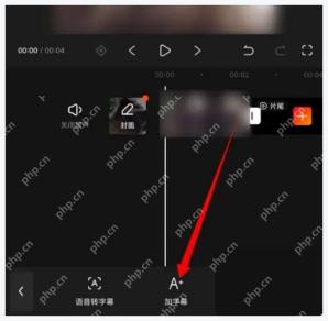 快影底部字幕入口被红箭头标出，证明添加文字字幕从字幕工具进入
