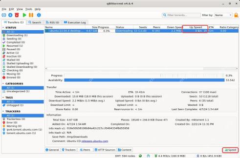 qBittorrent 任务列表中的 Up Speed 和底部 Speed 标签