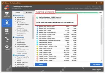 CCleaner Windows 电脑端 Analysis Complete 报告区