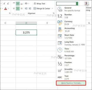 Excel 在开始选项卡数字格式区域打开更多数字格式