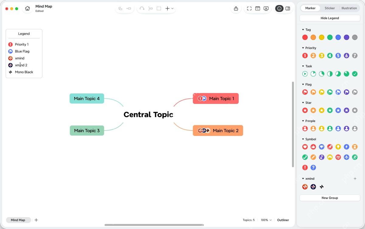 Xmind Pro 主题旁显示任务进度标记结果。