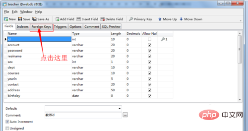 How to set foreign keys in Navicat