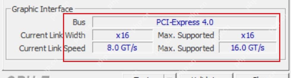 CPU-Z Windows Mainboard 页 Graphic Interface 区域高亮 Bus Specs PCI-Express 版本