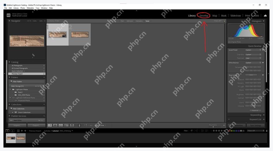 Lightroom Classic 顶部 Develop 模块入口和右侧编辑面板