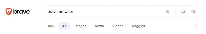 Brave Search 结果页的分类标签