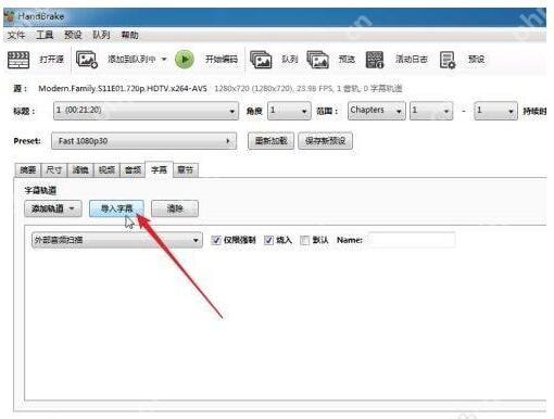 HandBrake Windows 桌面端界面，展示字幕设置与本步骤涉及的控件