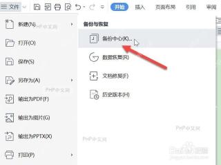 WPS 备份与恢复中的备份中心入口