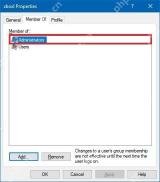 Win10 用户属性 Member Of 中显示 Administrators 和 Users 组
