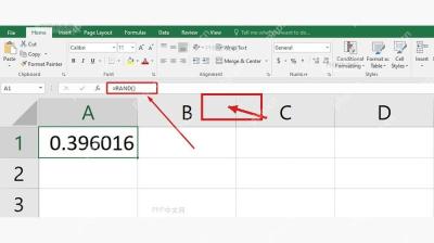 Excel 公式栏输入 RAND 函数并在 A1 生成随机小数的界面