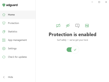 AdGuard Windows 首页用于确认保护状态