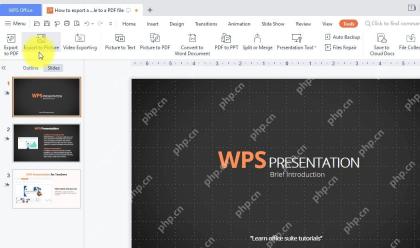 WPS 演示中从工具栏进入导出 PDF
