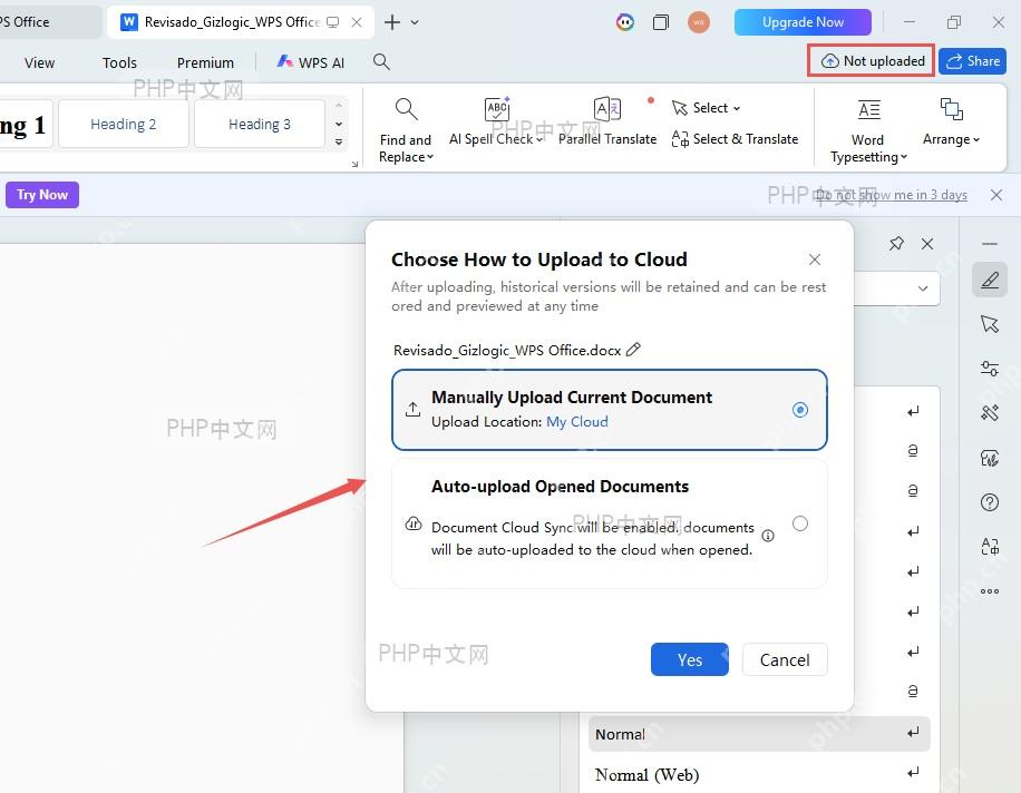 WPS云同步设置界面