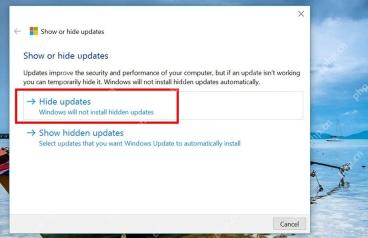 Show or hide updates 工具中选择 Hide updates