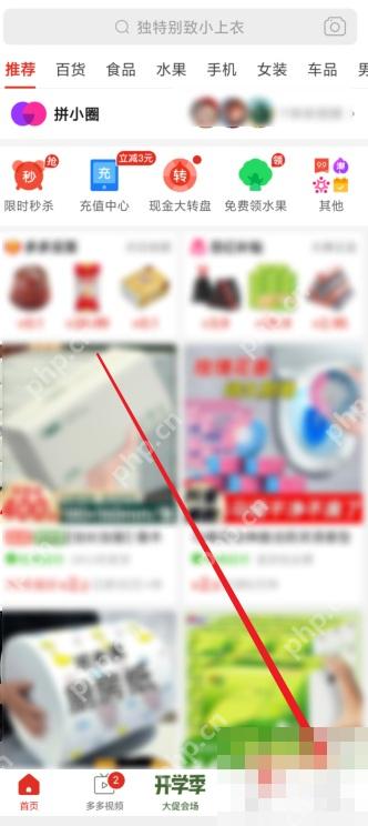 拼多多页面底部的个人中心入口