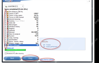 PrivaZer 结果页显示 Start JumpList 并点击 Clean