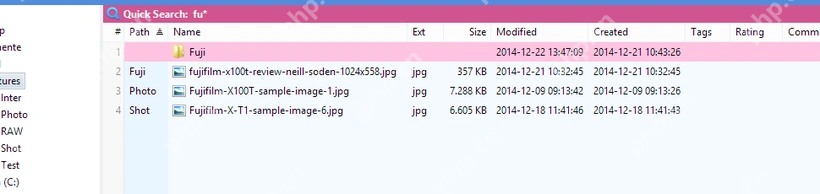 XYplorer 结果列表中 Ext 列显示 jpg 文件。