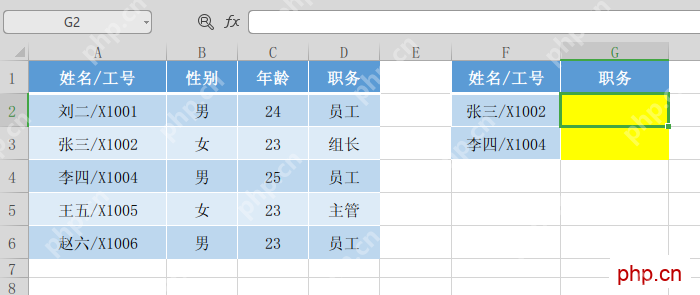 WPS表格中VLOOKUP公式返回职务结果并准备向下填充