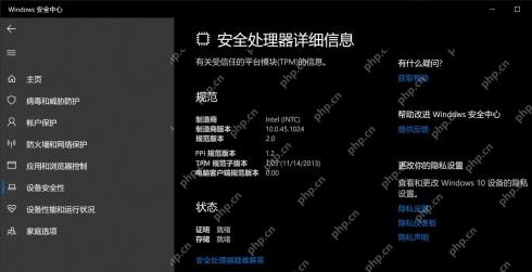 Windows 安全中心中查看安全处理器详细信息