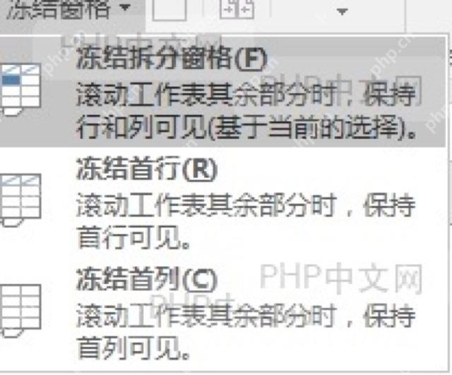 Excel冻结窗格菜单中的冻结拆分窗格选项