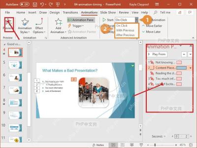 PowerPoint 预览按钮用于检查文本框动画出场顺序