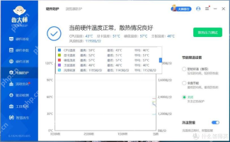 Windows 中文鲁大师硬件防护页显示 CPU 显卡 硬盘 主板温度和风扇转速,证明判断轻薄本是否过热时要一起看当前温度和风扇状态