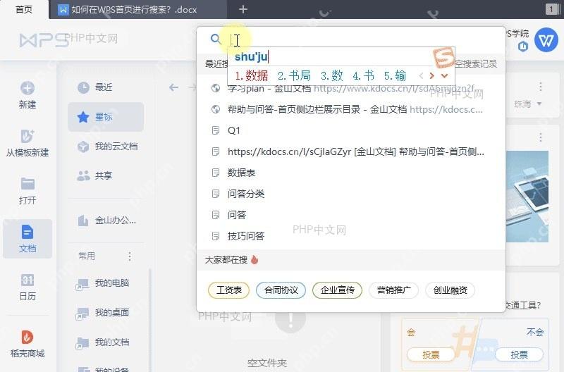 WPS如何在WPS首页进行搜索?设置效果