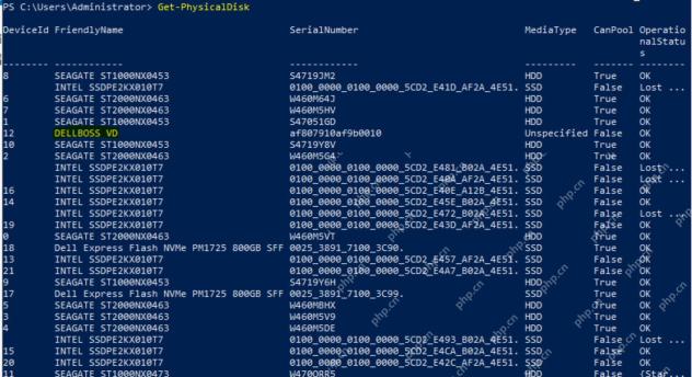 PowerShell 中显示硬盘 FriendlyName 和 SerialNumber 列