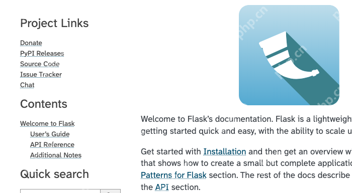 Flask 官方文档首页展示 Flask 稳定文档和项目入口
