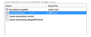 IDM Sound settings 事件列表显示 Download complete,对应勾选完成事件。