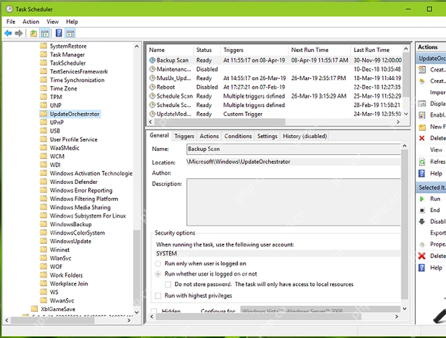Win10 任务计划程序中打开 UpdateOrchestrator 任务文件夹