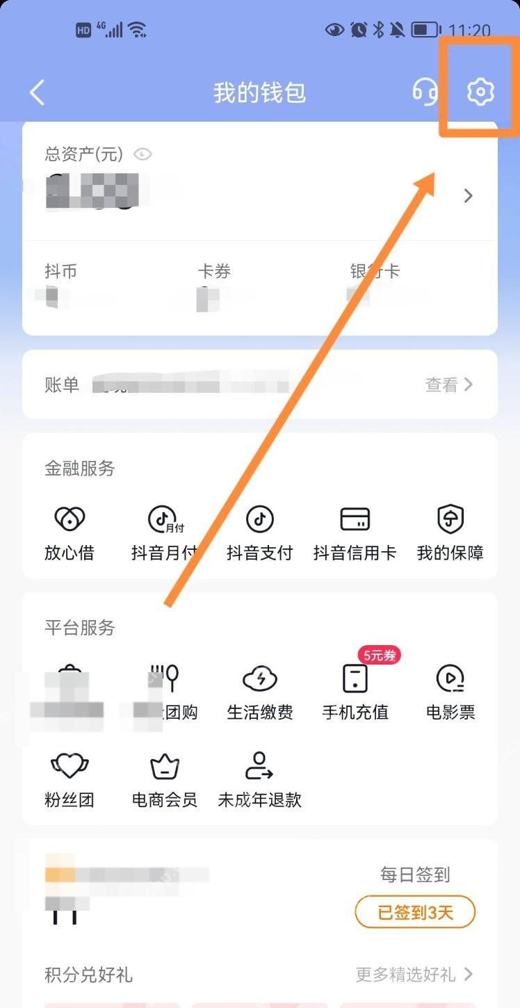 抖音我的钱包页面右上角的设置按钮,证明进入支付设置的步骤