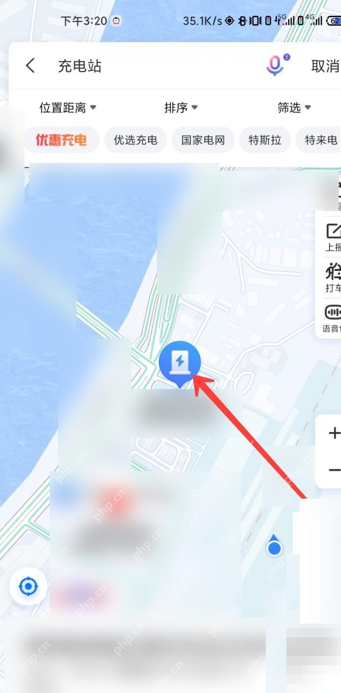 百度地图充电站页面显示附近充电站位置
