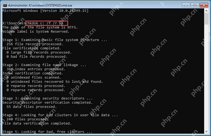 Win10 命令提示符执行 chkdsk 检查并修复磁盘错误