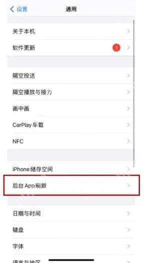 iPhone 通用页面中后台 App 刷新入口被标出