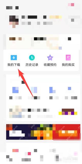 优酷中文手机App我的页面用箭头指向我的下载，证明进入离线缓存管理的操作