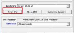 CPU-Z Windows Bench 页面高亮 Bench CPU 按钮启动性能测试