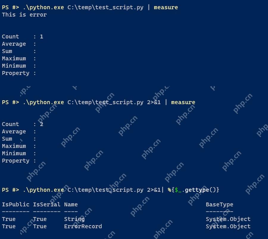 Windows PowerShell 使用 2 大于 ampersand 1 合并错误与标准输出