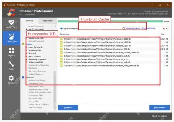 CCleaner Windows 电脑端 Advanced Report 里 Windows Explorer Thumbnail Cache 文件列表