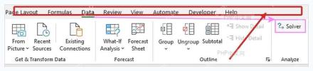 Excel 数据选项卡中的 Solver 规划求解入口,用于打开凑数设置窗口