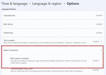 Win11 语言选项中查看 Speech recognition 语音识别组件已安装
