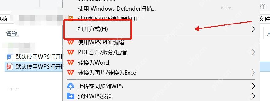 PDF 文件右键菜单中定位到打开方式选项