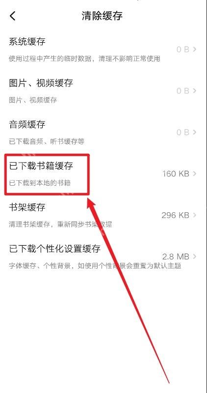起点读书中文手机App清除缓存页面显示已下载书籍缓存及容量,证明可删除本地离线章节