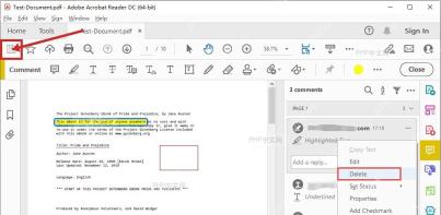 Adobe Acrobat Reader 窗口中使用保存按钮保存删除高亮后的 PDF
